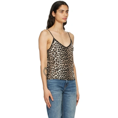 Shop Ganni Black & Brown Slip Tank Top In 943 Leopard