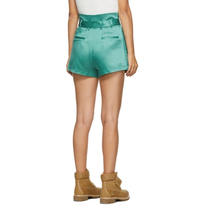 Shop Off-white Green Satin Paperbag Shorts In Blue