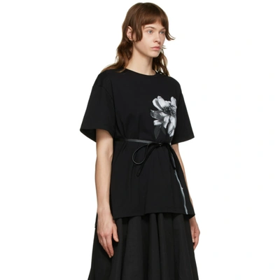 Shop Valentino Black Tie Belt Peony T-shirt In K97 Blckwhi