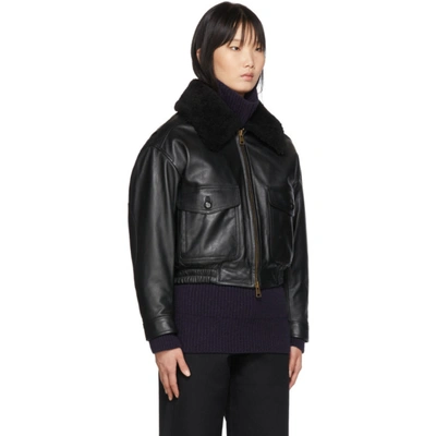 Shop Ami Alexandre Mattiussi Black Grained Leather Shearling Jacket In 001 Black