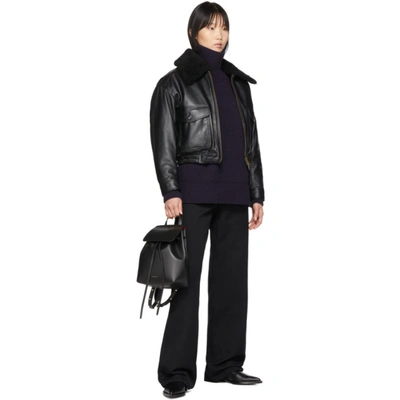 Shop Ami Alexandre Mattiussi Black Grained Leather Shearling Jacket In 001 Black
