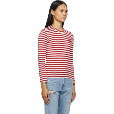 Shop Comme Des Garçons Play Comme Des Garcons Play Red And White Striped Heart Patch Long Sleeve T-shirt In White/red