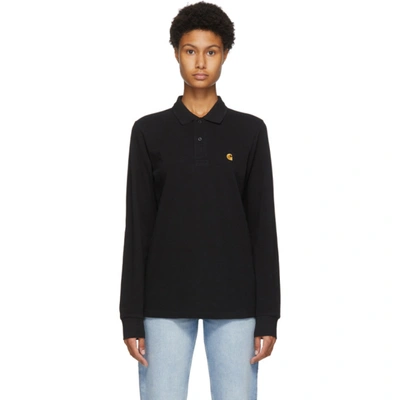 Shop Carhartt Black Chase Long Sleeve Polo In Black/gold