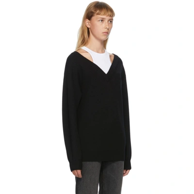 Shop Alexander Wang T Black & White Bi-layer Off-the-shoulder Sweater In 951 Black/w