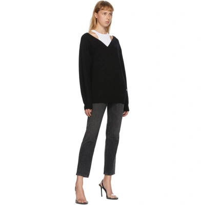 Shop Alexander Wang T Black & White Bi-layer Off-the-shoulder Sweater In 951 Black/w