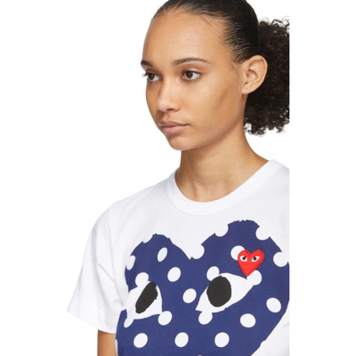 Shop Comme Des Garçons Play White & Navy Polka Dot Big Heart T-shirt In 1 White