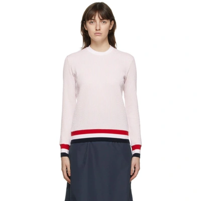 Shop Thom Browne Pink Seersucker Tricolor Trim Sweatshirt In 640 Light P