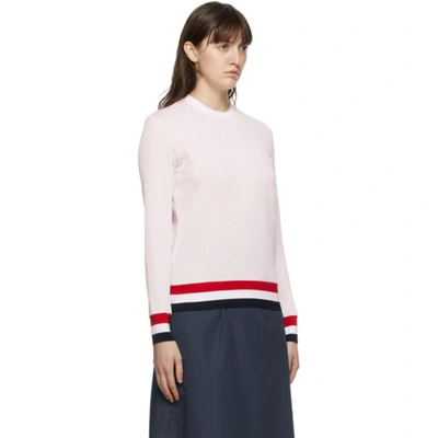 Shop Thom Browne Pink Seersucker Tricolor Trim Sweatshirt In 640 Light P