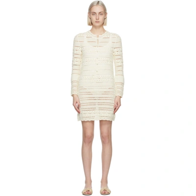 Shop Saint Laurent Off-white Crochet Jane Mini Dress In 9502 Natural