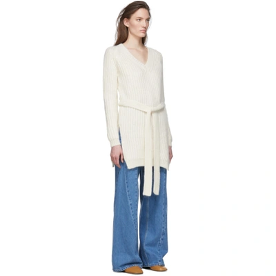 Shop Loewe Off-white Belted Sweater In 2090 Optic