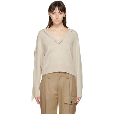 Shop Chloé Beige Cashmere V-neck Sweater In 286 Blsbeig