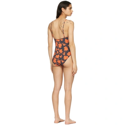 Shop Ganni Navy Recycled One-piece Swimsuit In 252 Phantom