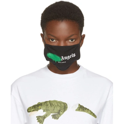 Shop Palm Angels Black & Green Spray Logo Mask In Blk Green
