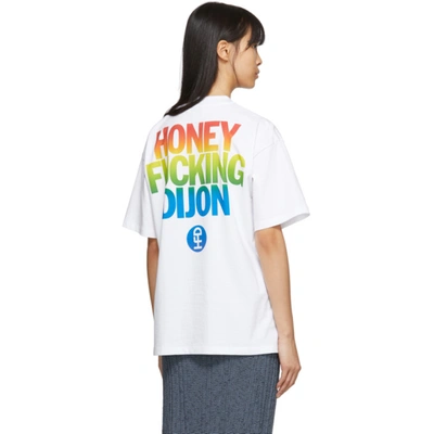 Shop Honey Fucking Dijon White Large Rainbow Logo T-shirt In 2 White