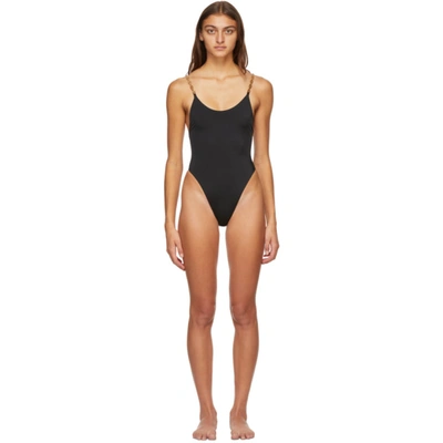 Shop Versace Black Greek Key One-piece Swimsuit In A1008 Nero