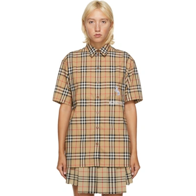 Shop Burberry Beige Curlew Short Sleeve Shirt In A7028 Beige