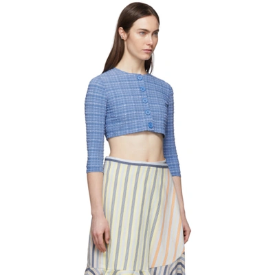 Shop Lisa Marie Fernandez Blue Seersucker Cropped Cardigan In Moroccan Bl