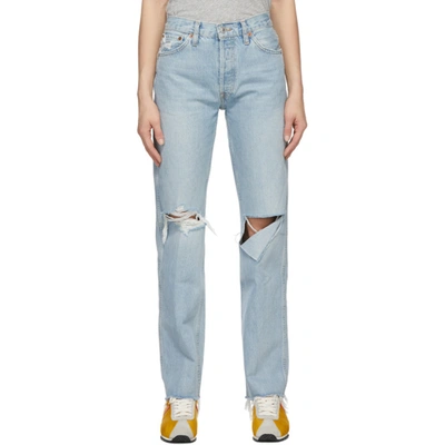 Shop Re/done Blue Distressed 90s High Rise Loose Jeans In Breezyindig