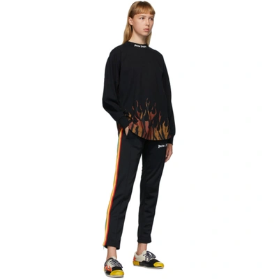 Shop Palm Angels Black Flames Logo Long Sleeve T-shirt In Black Oran