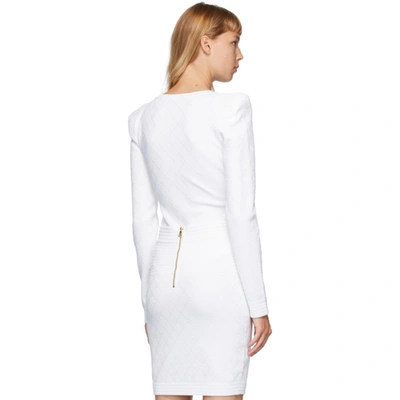 Shop Balmain White Diamond Knit Long Sleeve Bodysuit In 0fa White