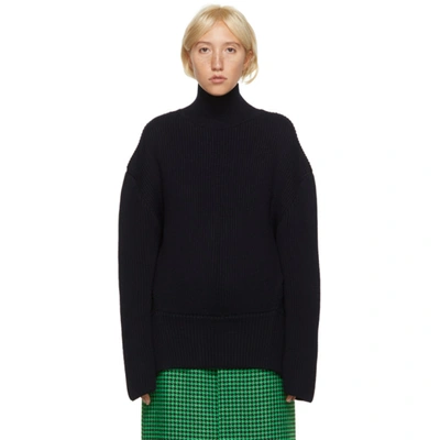 Shop Balenciaga Navy Wool Turtleneck In 4140 Navy