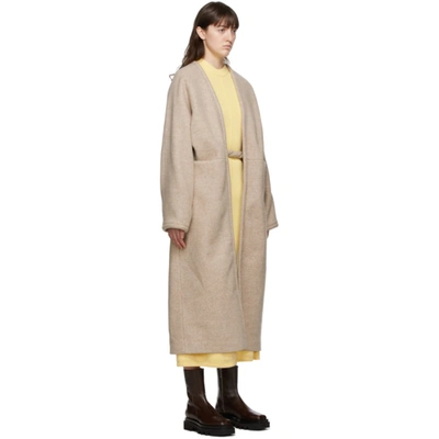 Shop Kassl Editions Beige Wool V-wrap Below Coat In 0003 Beige