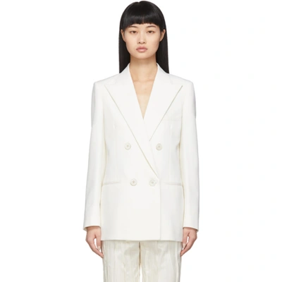 Shop Saint Laurent White Wool Double-breasted Blazer In 9601 White
