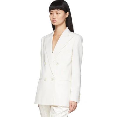 Shop Saint Laurent White Wool Double-breasted Blazer In 9601 White