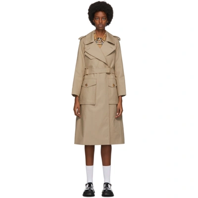 Shop Burberry Beige Gabardine Tielocken Trench Coat In Stone