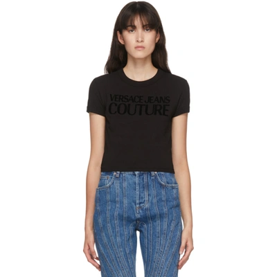Shop Versace Jeans Couture Black Cropped Logo T-shirt In E899 Black