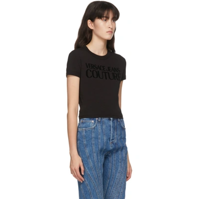 Shop Versace Jeans Couture Black Cropped Logo T-shirt In E899 Black