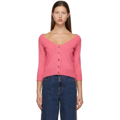Shop Alexander Mcqueen Pink Cashmere Off-the-shoulder Cardigan In 5060 Fuchsi