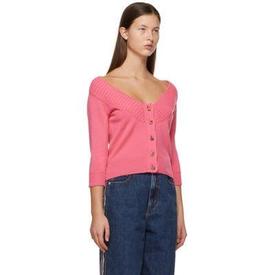 Shop Alexander Mcqueen Pink Cashmere Off-the-shoulder Cardigan In 5060 Fuchsi