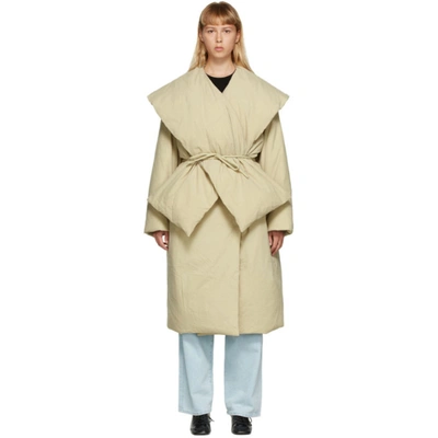 Shop Amomento Beige Down Detachable Muffler Puffer Coat In Olive