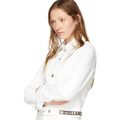 Shop Stella Mccartney White Denim Cropped Logo Band Jacket In 9110 White