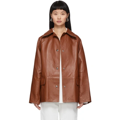 Shop Kassl Editions Reversible Brown Leather Jacket In Cognac