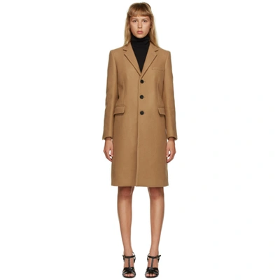 Shop Saint Laurent Tan Cashmere Chesterfield Coat In 2612 Camel