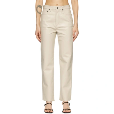 Shop Agolde Off-white Leather 90's Pinch Waist Trousers In Powder
