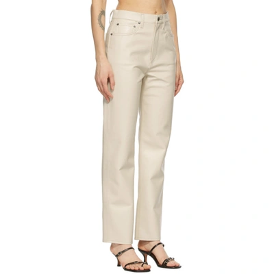 Shop Agolde Off-white Leather 90's Pinch Waist Trousers In Powder