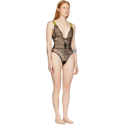 Shop Off-white Ssense Exclusive Black Lace One-piece Bodysuit In Black/yello