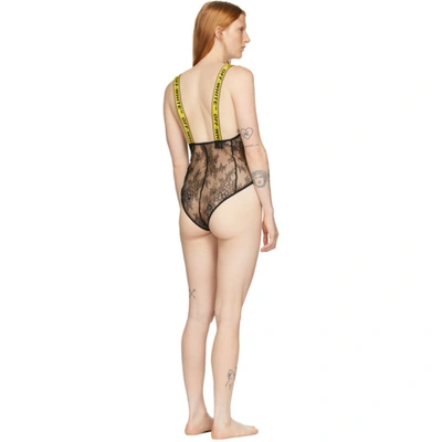 Shop Off-white Ssense Exclusive Black Lace One-piece Bodysuit In Black/yello