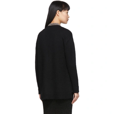 Shop Saint Laurent Black Oversized Wool Embroidered Cardigan In 1067 Black