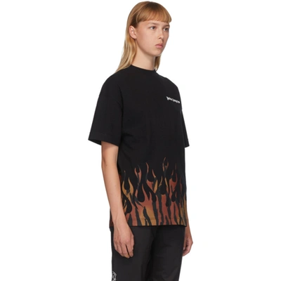 Shop Palm Angels Black Tiger Flames T-shirt In Black/orang