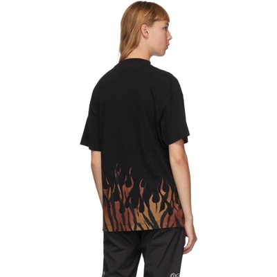 Shop Palm Angels Black Tiger Flames T-shirt In Black/orang