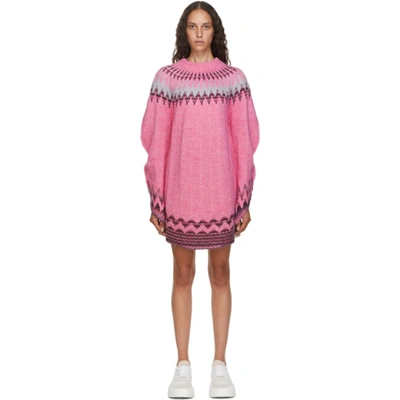 Shop Mm6 Maison Margiela Pink And Grey Fair Isle Dress In 002f L Pink