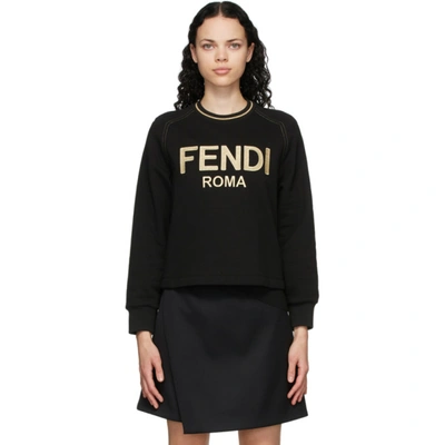 Shop Fendi Black Embroidered Logo Sweatshirt In F0gme Black