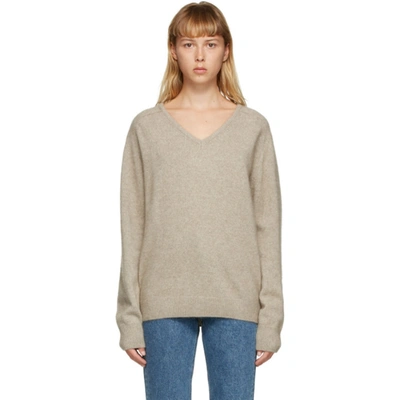 Shop Amomento Beige Raccoon Yarn V-neck Sweater