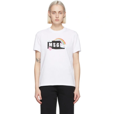 Shop Msgm White Rainbow Logo T-shirt