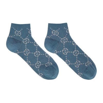 Shop Gucci Blue & Silver Lamé Short Gg Socks In 4563 Perwinkle/light