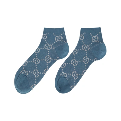 Shop Gucci Blue & Silver Lamé Short Gg Socks In 4563 Perwinkle/light